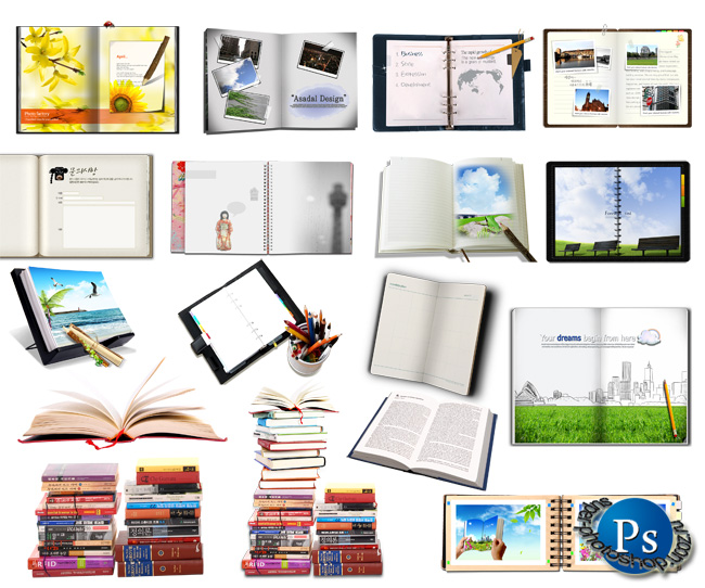 Скачать Исходники для Photoshop - Книги, блокноты, подставки, телефо.